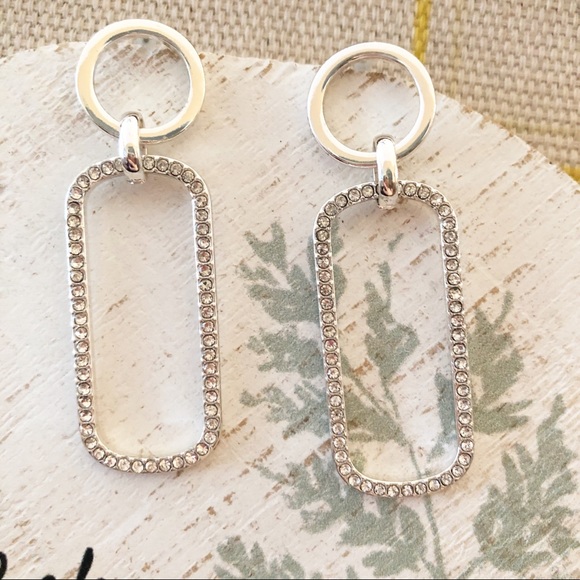 Geometric Pave Crystal Drop Earrings - Picture 1 of 2